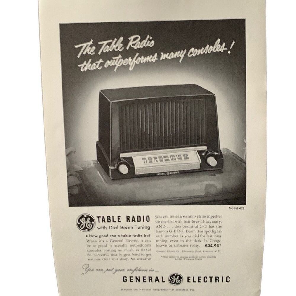 Vintage 1951 General Electric Table Radio Ad Advertisement
